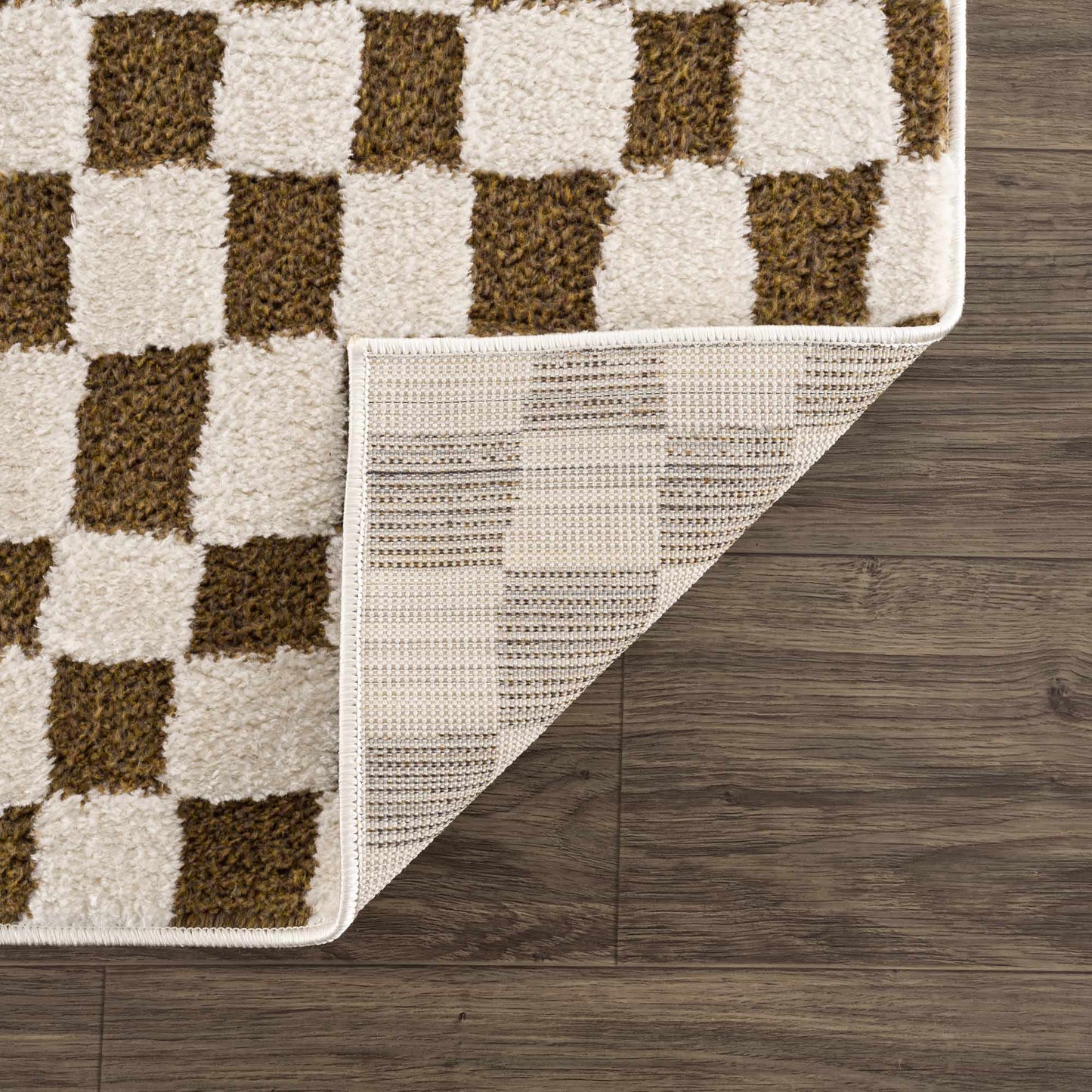 Lajos Brown Checkered Shag Rug - MyTuftedRugs.com