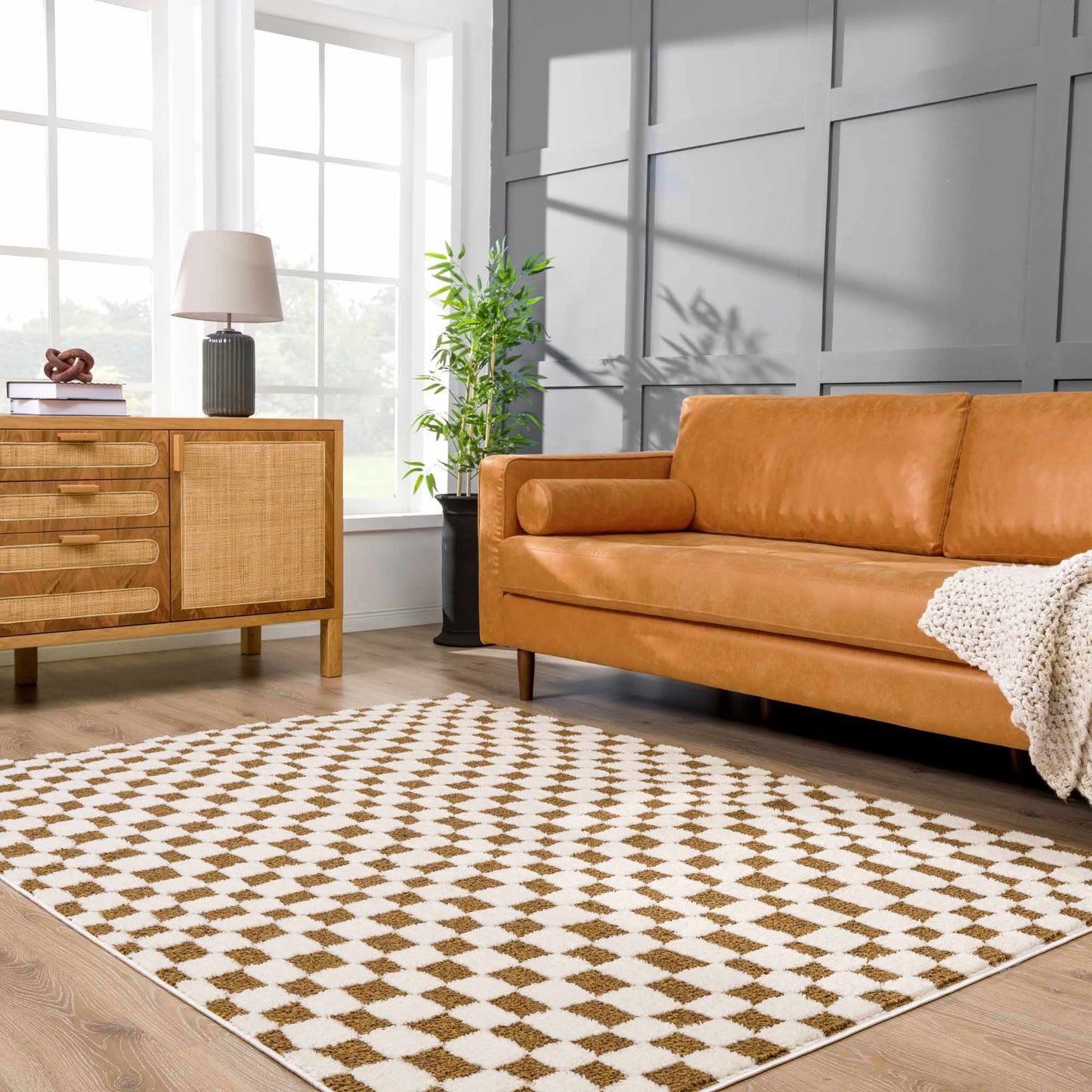 Lajos Brown Checkered Shag Rug - MyTuftedRugs.com