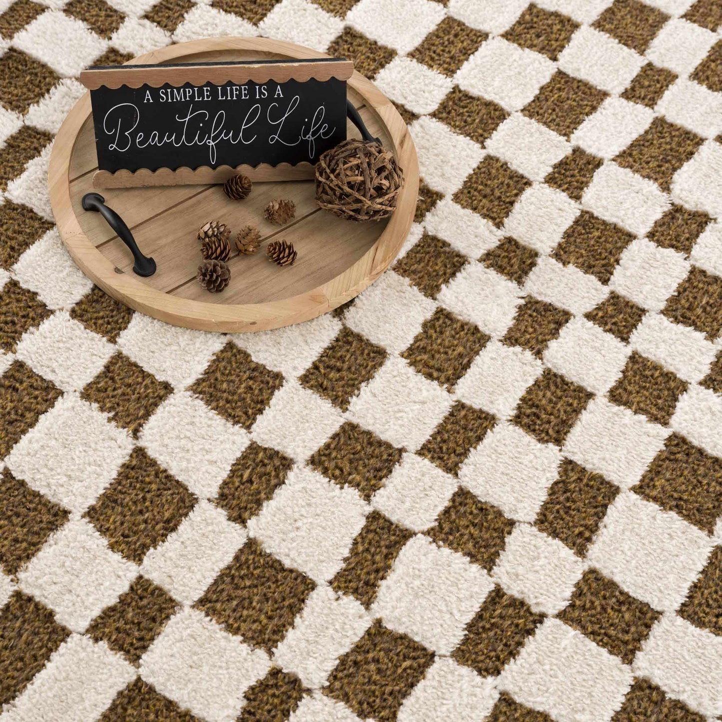 Lajos Brown Checkered Shag Rug - MyTuftedRugs.com