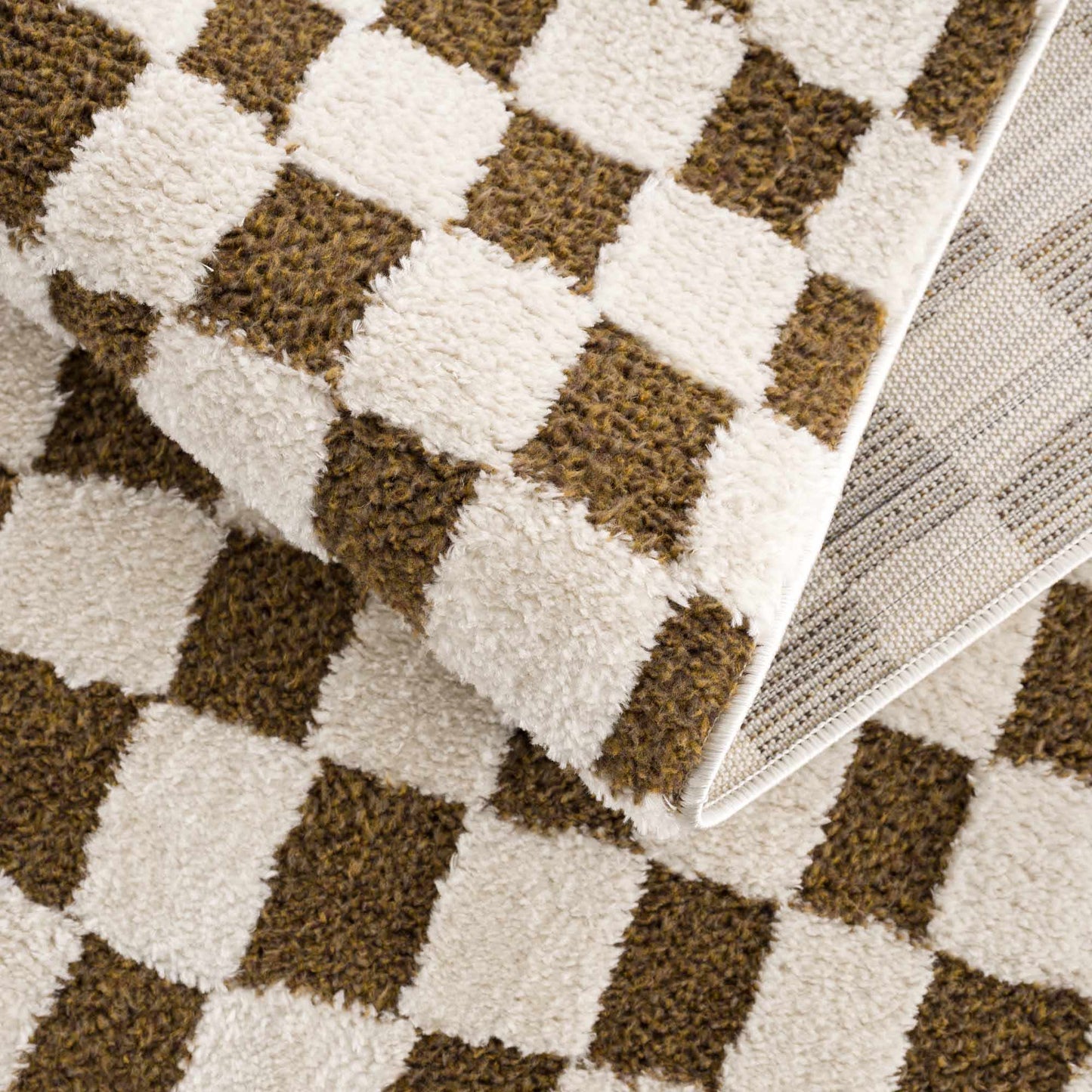 Lajos Brown Checkered Shag Rug - MyTuftedRugs.com