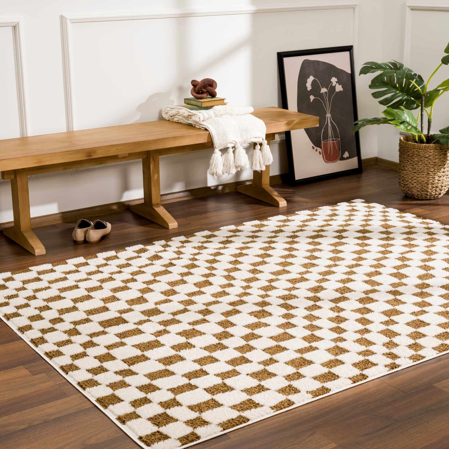 Lajos Brown Checkered Shag Rug - MyTuftedRugs.com