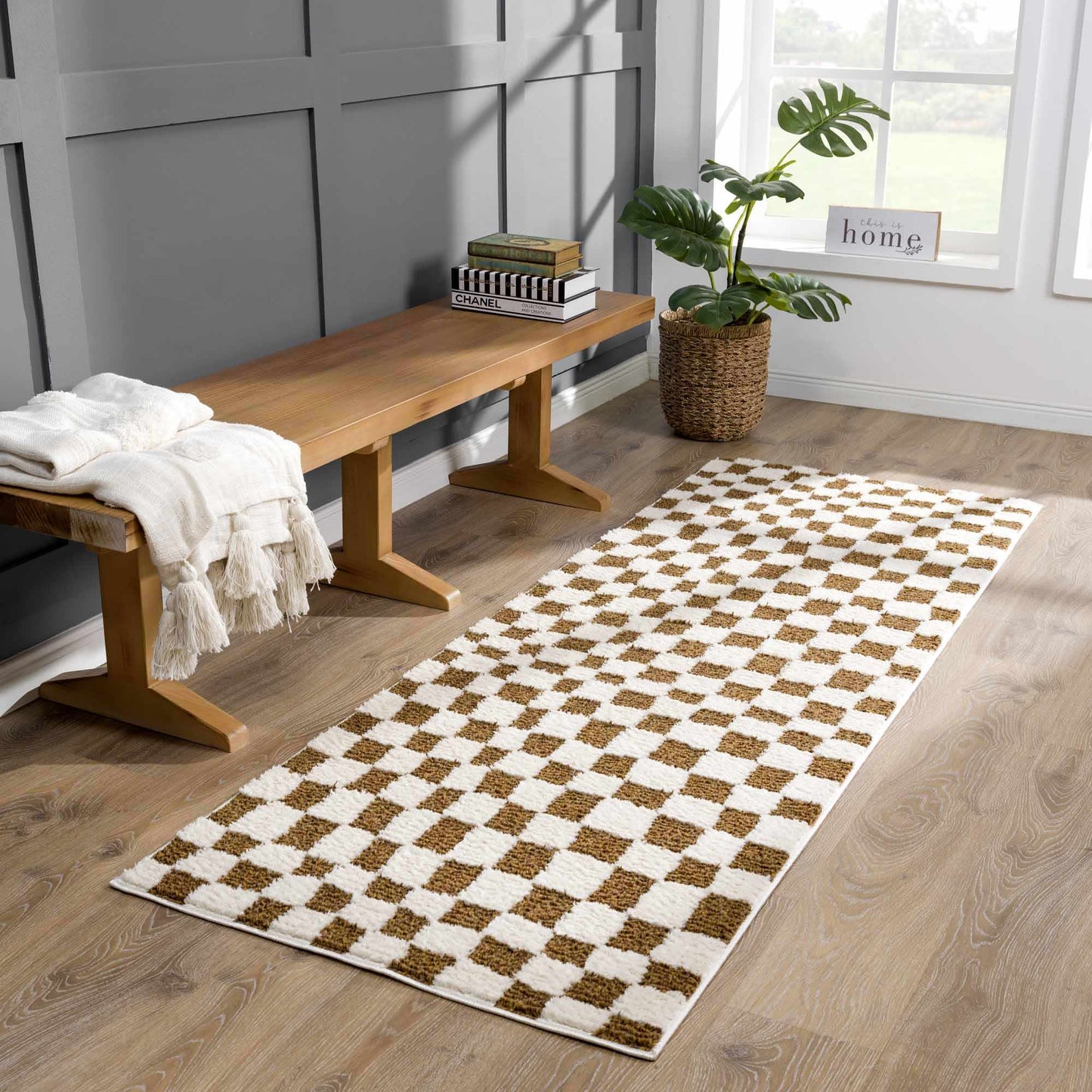 Lajos Brown Checkered Shag Rug - MyTuftedRugs.com