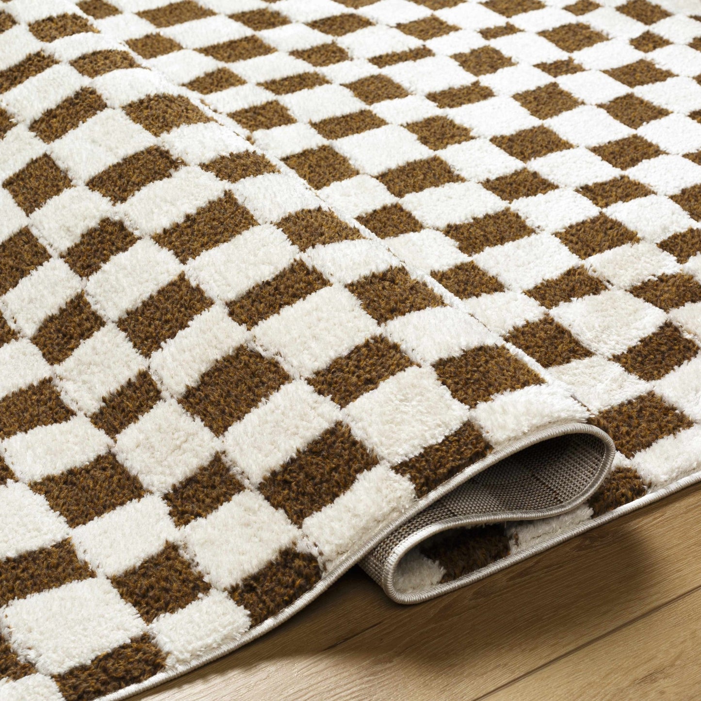 Lajos Brown Checkered Shag Rug - MyTuftedRugs.com