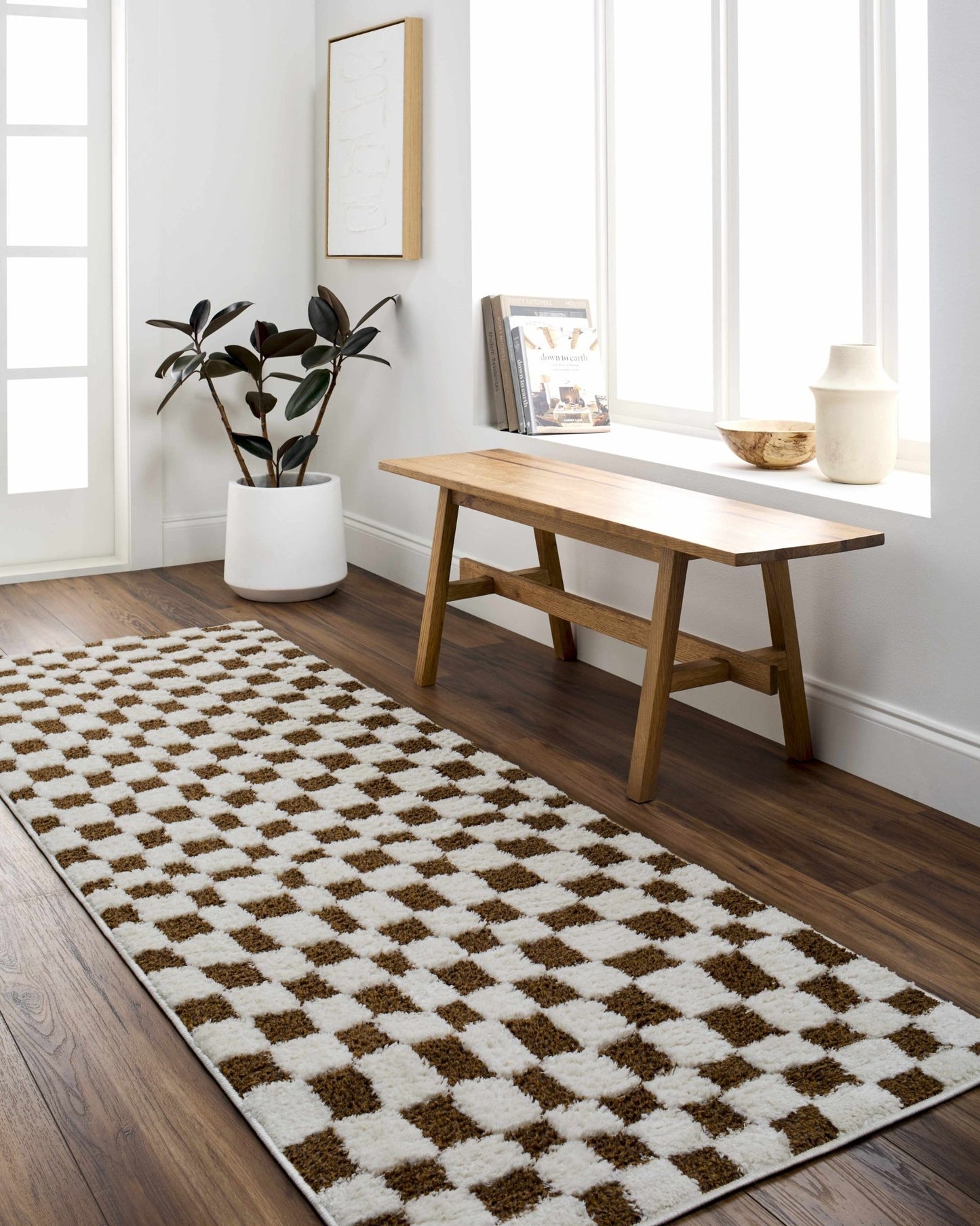 Lajos Brown Checkered Shag Rug - MyTuftedRugs.com
