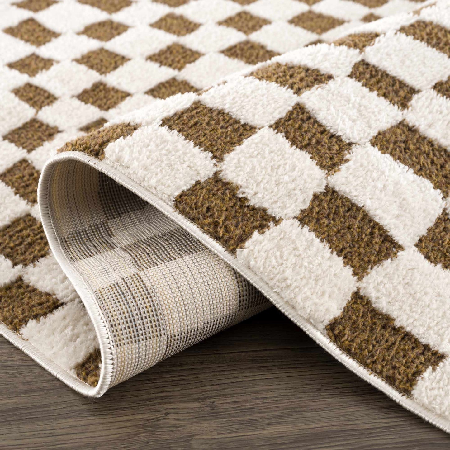 Lajos Brown Checkered Shag Rug - MyTuftedRugs.com