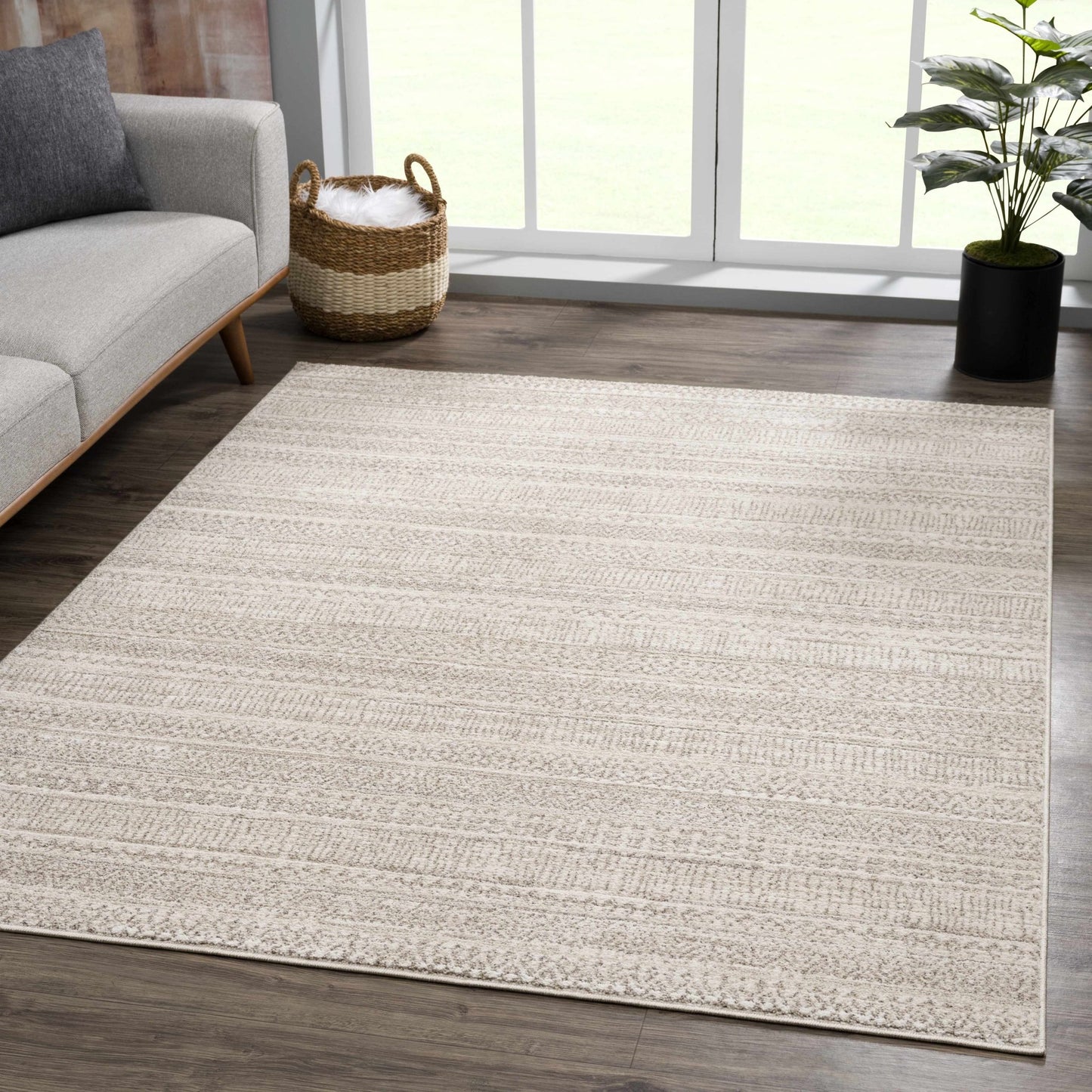 Nate Beige Tribal High Pile Carpet - MyTuftedRugs.com