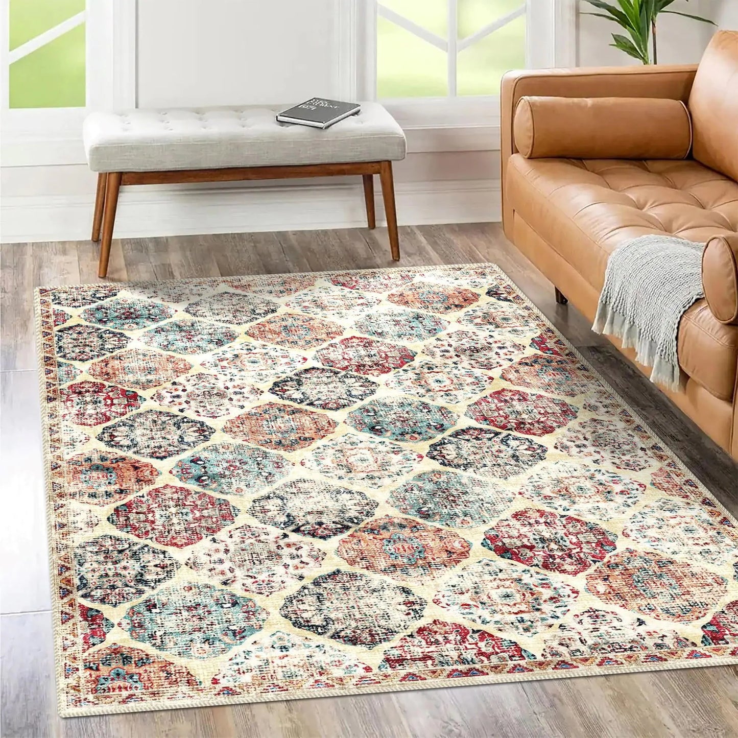 Poeti Machine Washable Vintage Rug Soft Non Slip Pet Friendly Rug - MyTuftedRugs.com