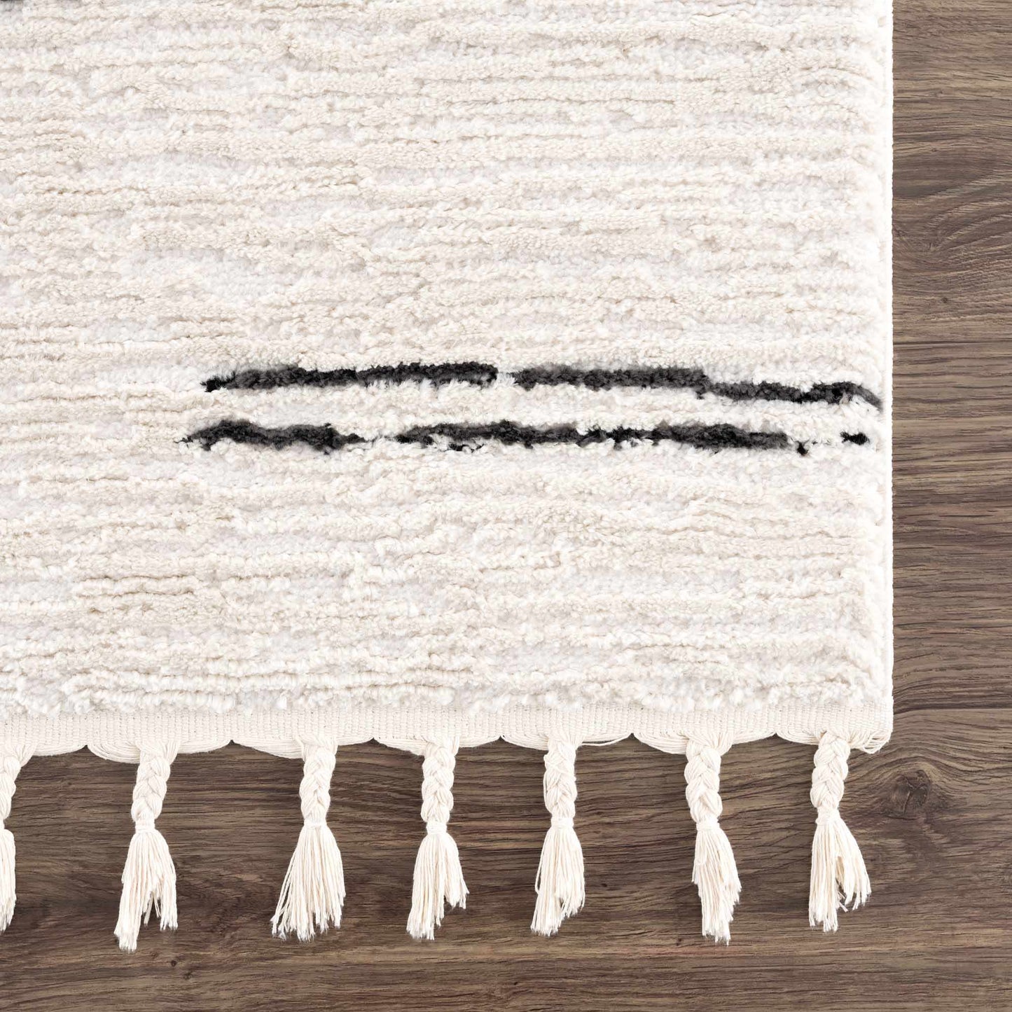Riad Black Striped White Rug with Tassels - MyTuftedRugs.com