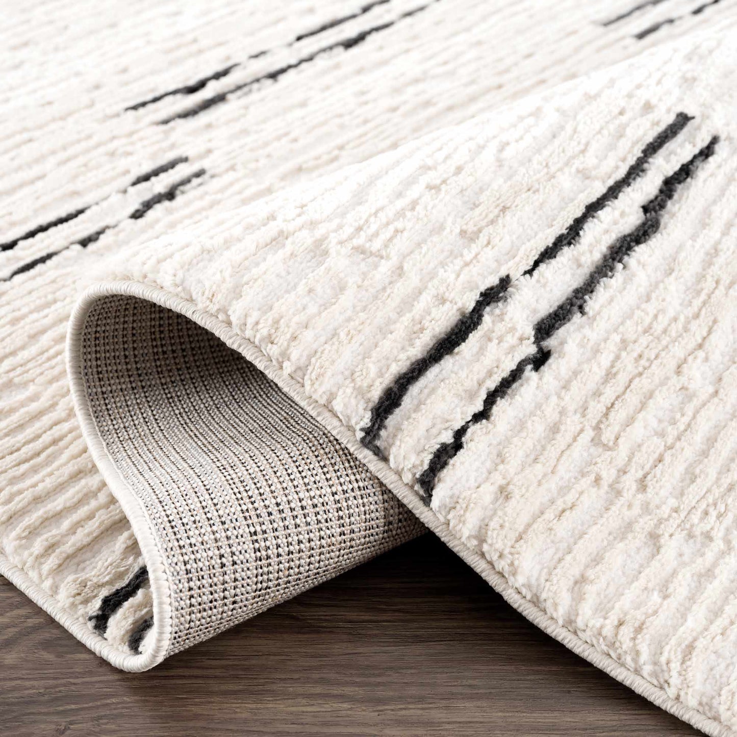 Riad Black Striped White Rug with Tassels - MyTuftedRugs.com