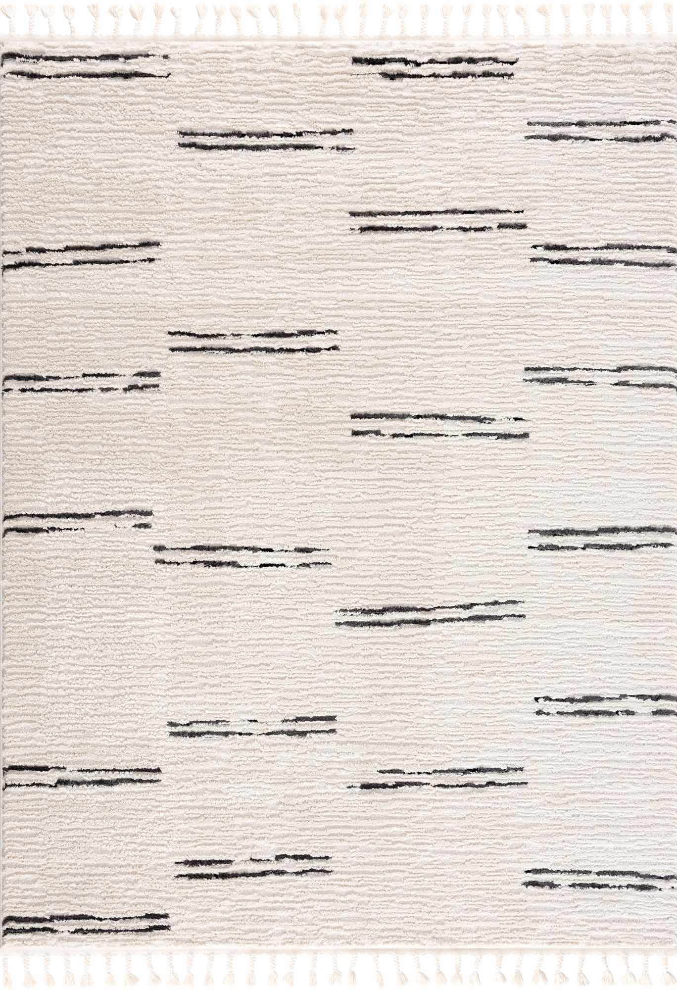 Riad Black Striped White Rug with Tassels - MyTuftedRugs.com