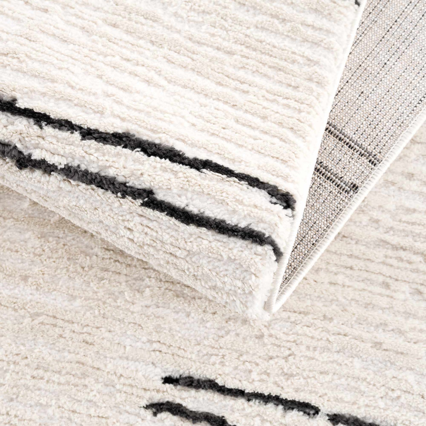 Riad Black Striped White Rug with Tassels - MyTuftedRugs.com