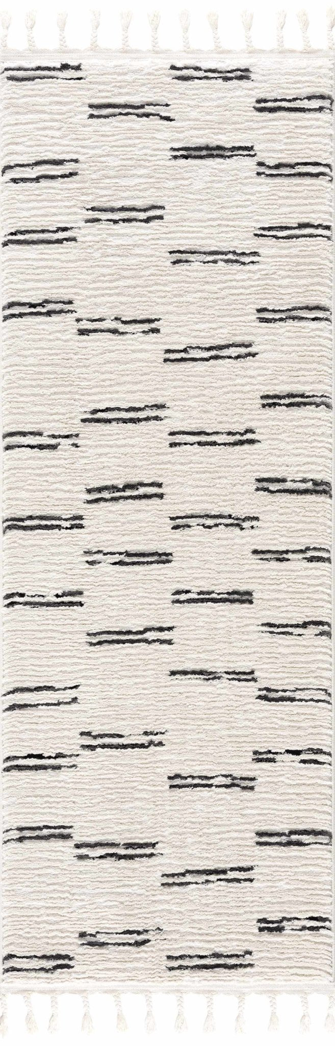 Riad Black Striped White Rug with Tassels - MyTuftedRugs.com