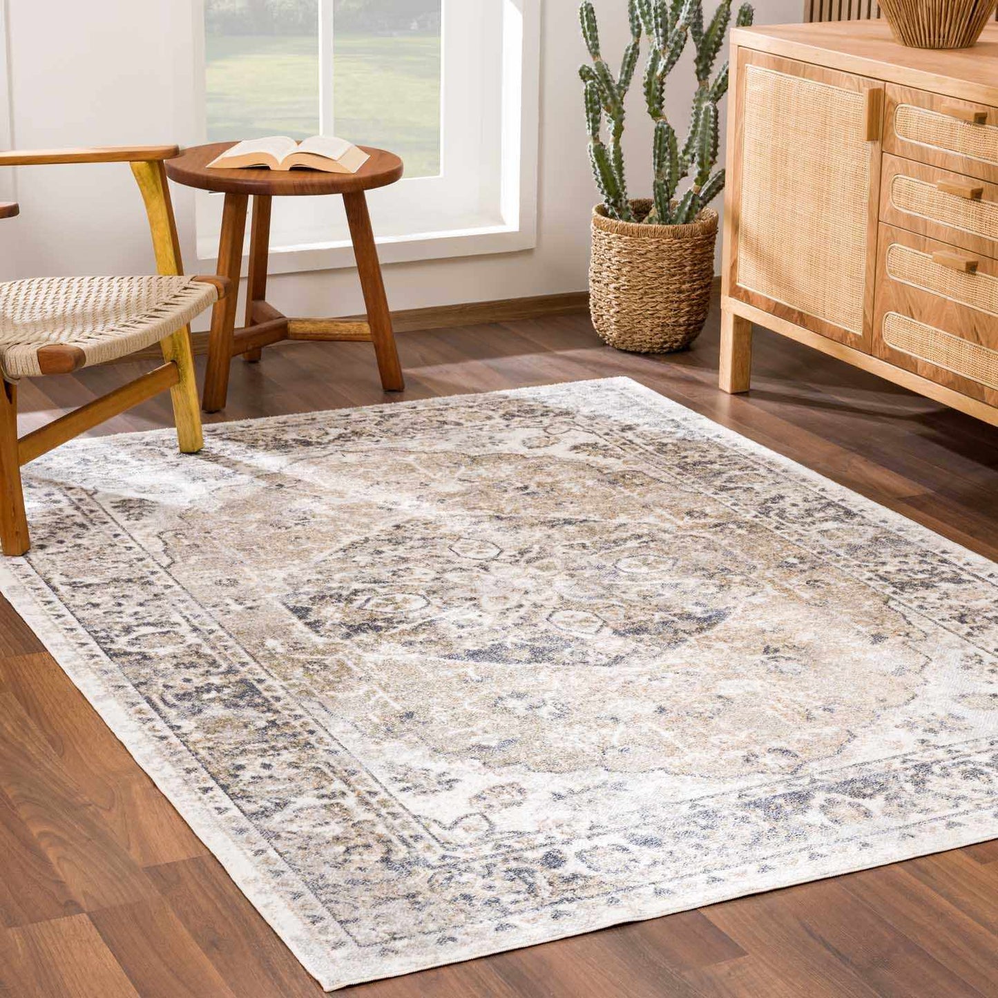 Rudo Beige Flat Pile Washable Rug - MyTuftedRugs.com