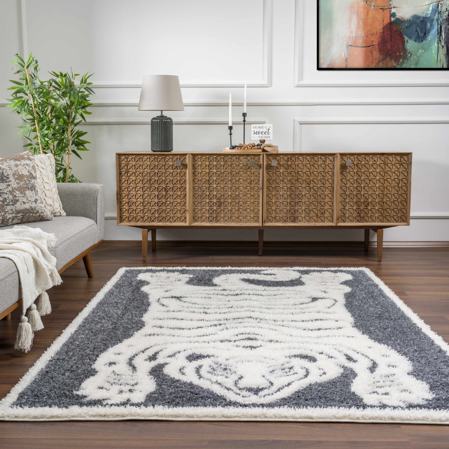 Zane Charcoal Tibetan Tiger Plush Rug - MyTuftedRugs.com