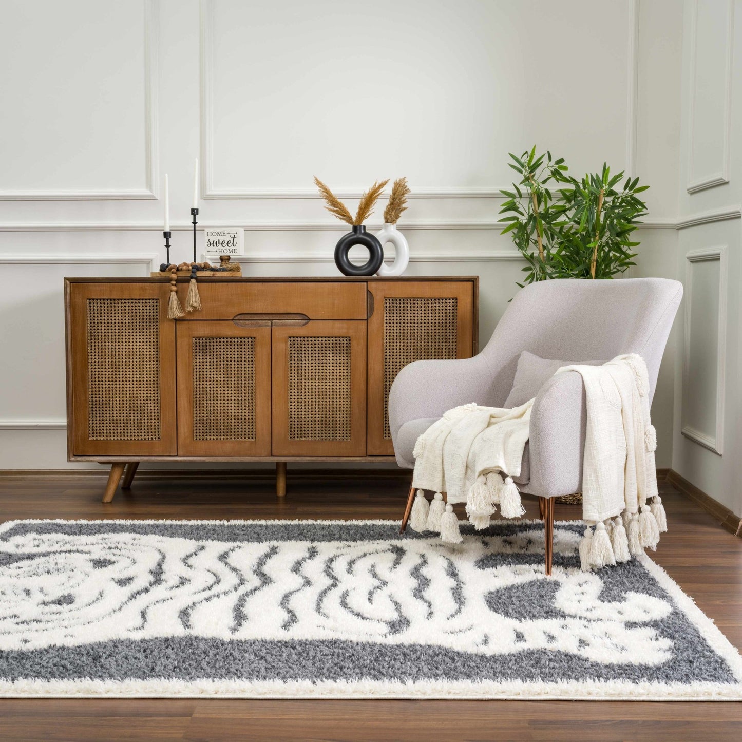 Zane Charcoal Tibetan Tiger Plush Rug - MyTuftedRugs.com