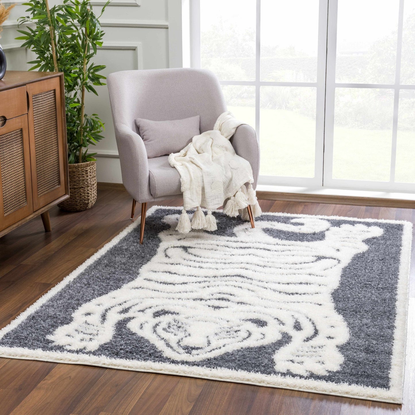 Zane Charcoal Tibetan Tiger Plush Rug - MyTuftedRugs.com