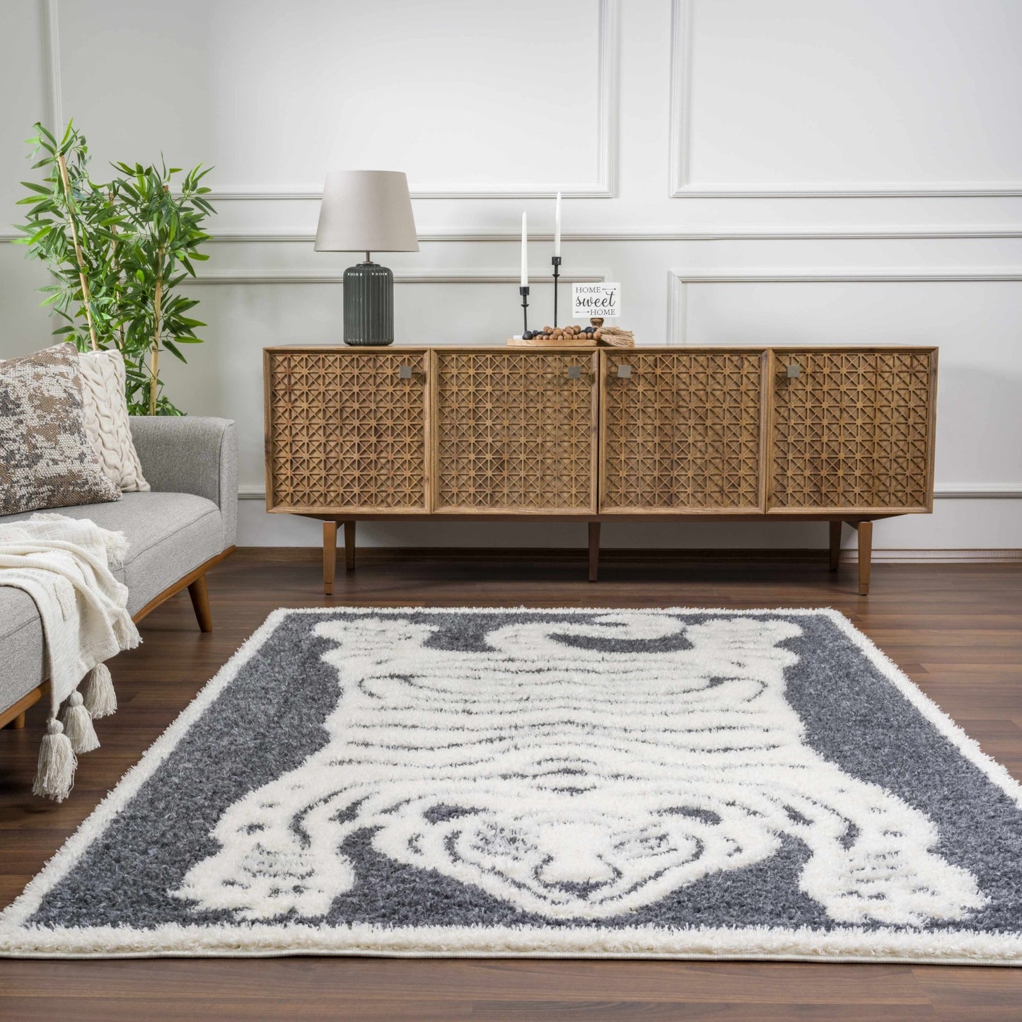 Zane Charcoal Tibetan Tiger Plush Rug - MyTuftedRugs.com