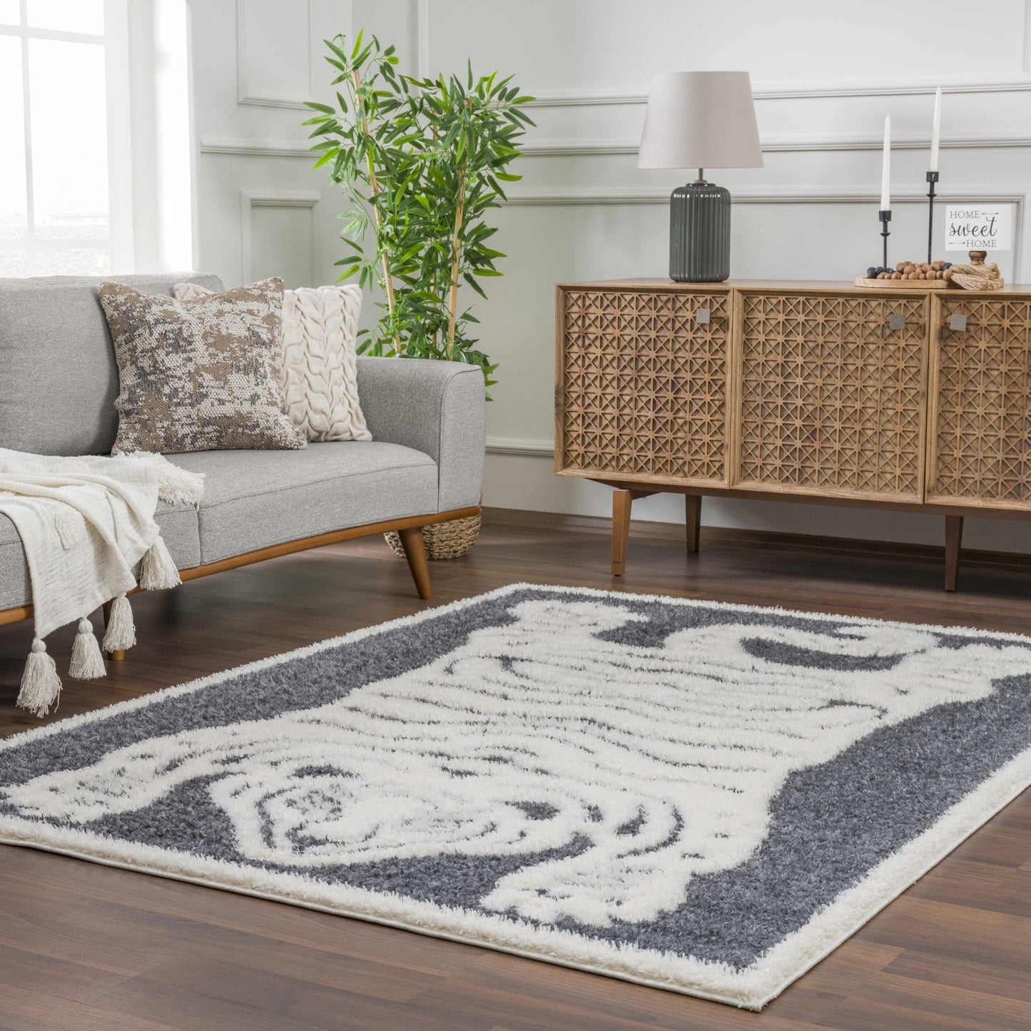 Zane Charcoal Tibetan Tiger Plush Rug - MyTuftedRugs.com