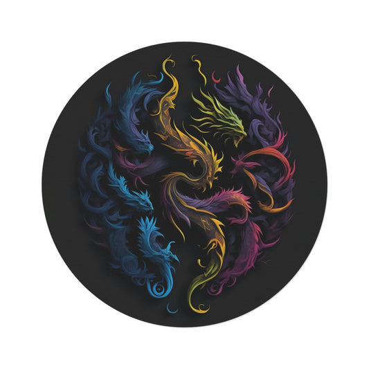 "Rainbow Dragons" Round Rug - MyTuftedRugs.com