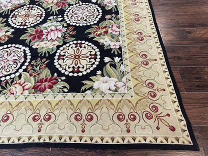 1980s 9x12 Vintage Handmade Wool Needlepoint Rug - MyTuftedRugs.com