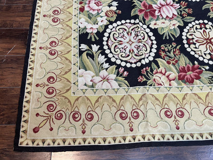 1980s 9x12 Vintage Handmade Wool Needlepoint Rug - MyTuftedRugs.com