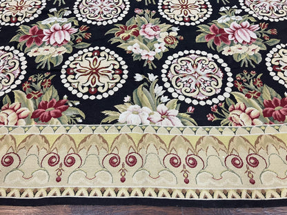 1980s 9x12 Vintage Handmade Wool Needlepoint Rug - MyTuftedRugs.com