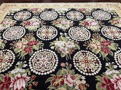 1980s 9x12 Vintage Handmade Wool Needlepoint Rug - MyTuftedRugs.com