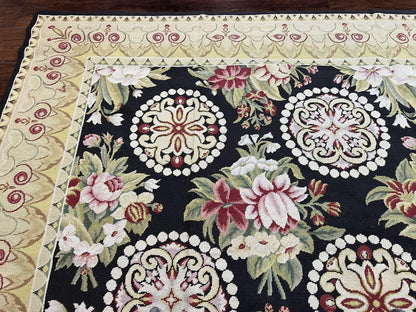 1980s 9x12 Vintage Handmade Wool Needlepoint Rug - MyTuftedRugs.com