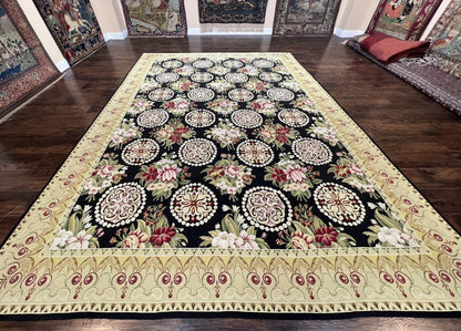 1980s 9x12 Vintage Handmade Wool Needlepoint Rug - MyTuftedRugs.com