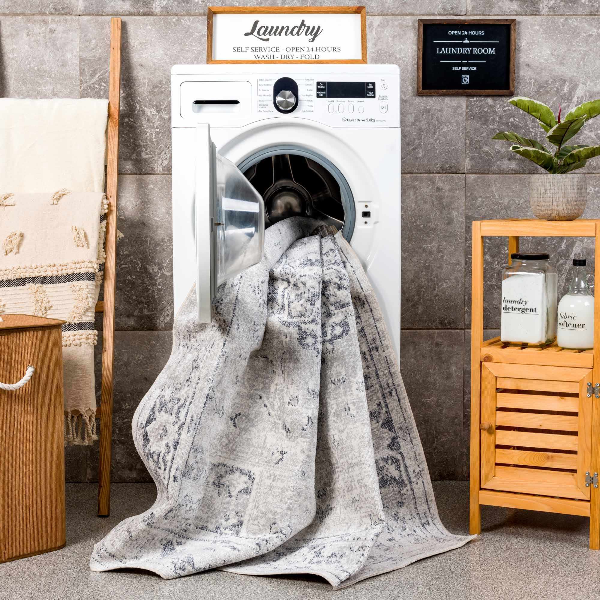 Akram Antrasit Flat Pile Washable Rug - MyTuftedRugs.com