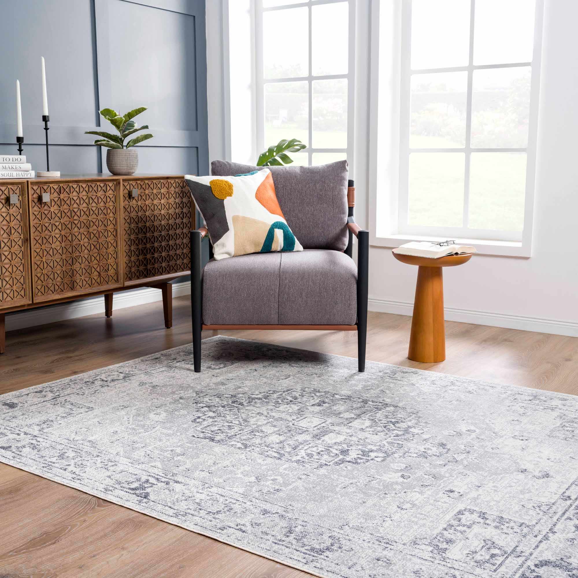 Akram Antrasit Flat Pile Washable Rug - MyTuftedRugs.com