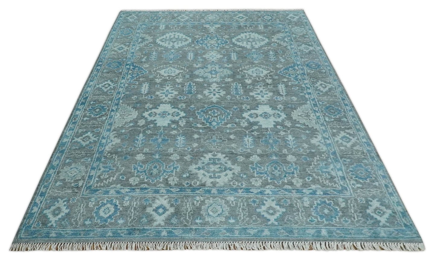 Hand-Knotted Oushak Rug | Gray & Blue Wool | Made-to-Order 4–6 Weeks