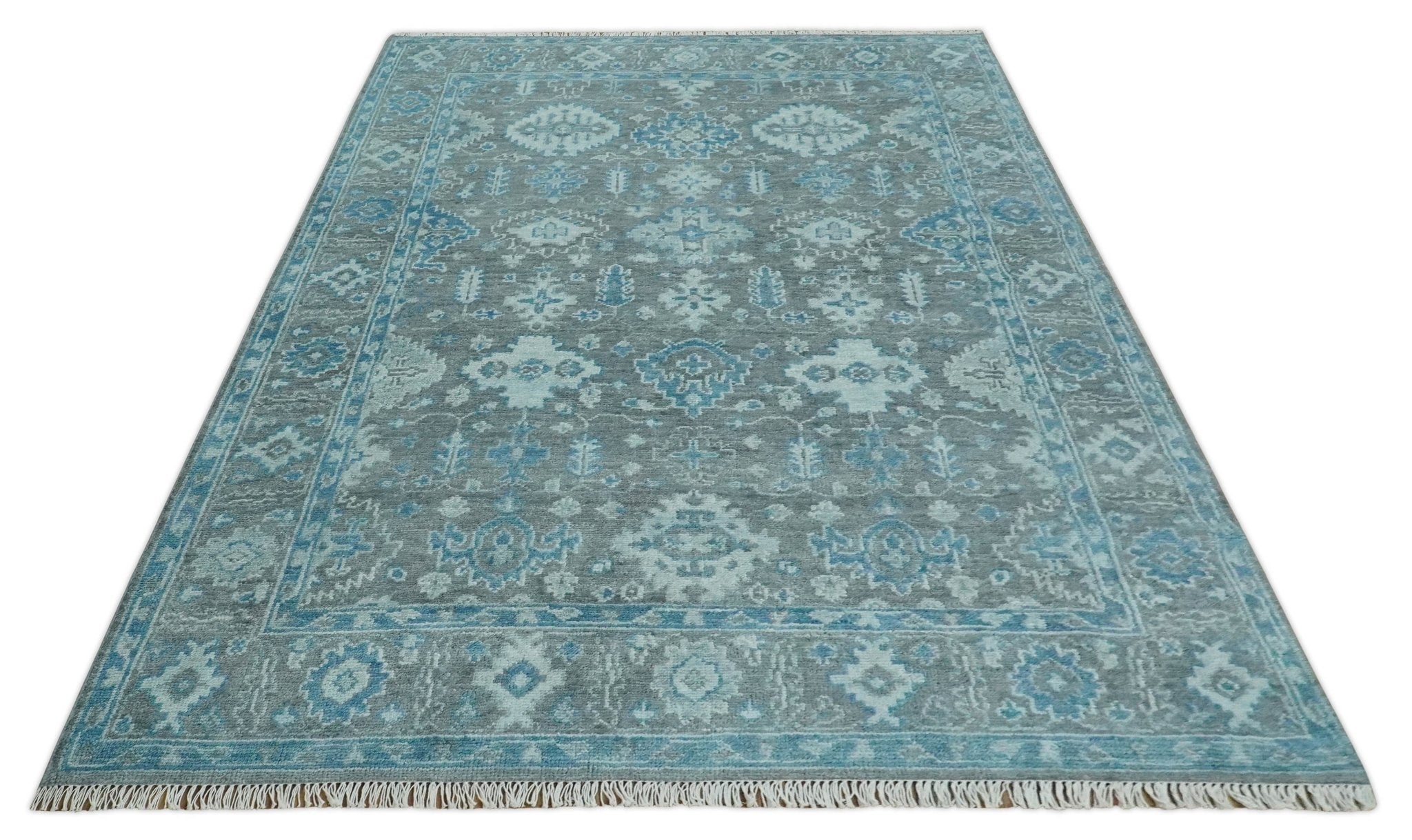 Hand-Knotted Oushak Rug | Gray & Blue Wool | Made-to-Order 4–6 Weeks