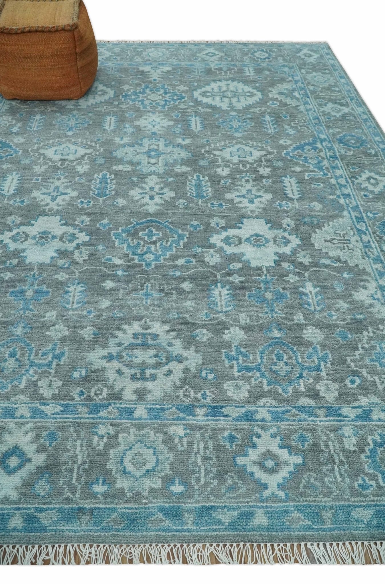 Hand-Knotted Oushak Rug | Gray & Blue Wool | Made-to-Order 4–6 Weeks