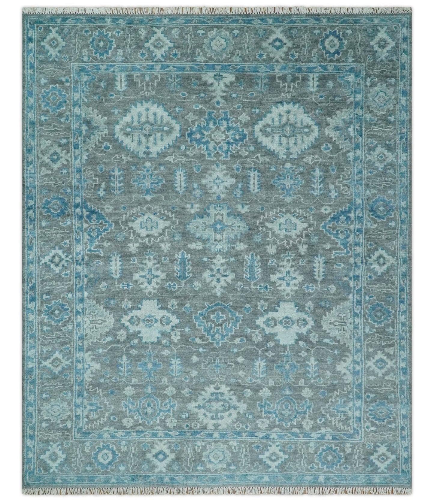 Hand-Knotted Oushak Rug | Gray & Blue Wool | Made-to-Order 4–6 Weeks