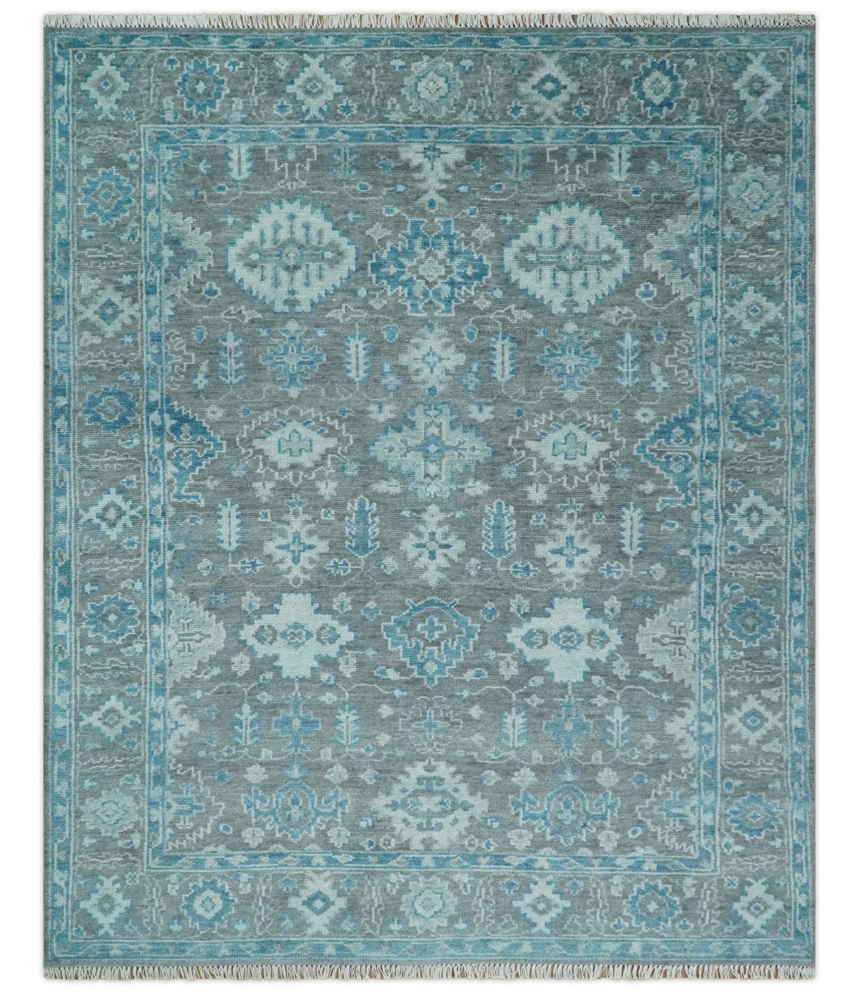 Hand-Knotted Oushak Rug | Gray & Blue Wool | Made-to-Order 4–6 Weeks