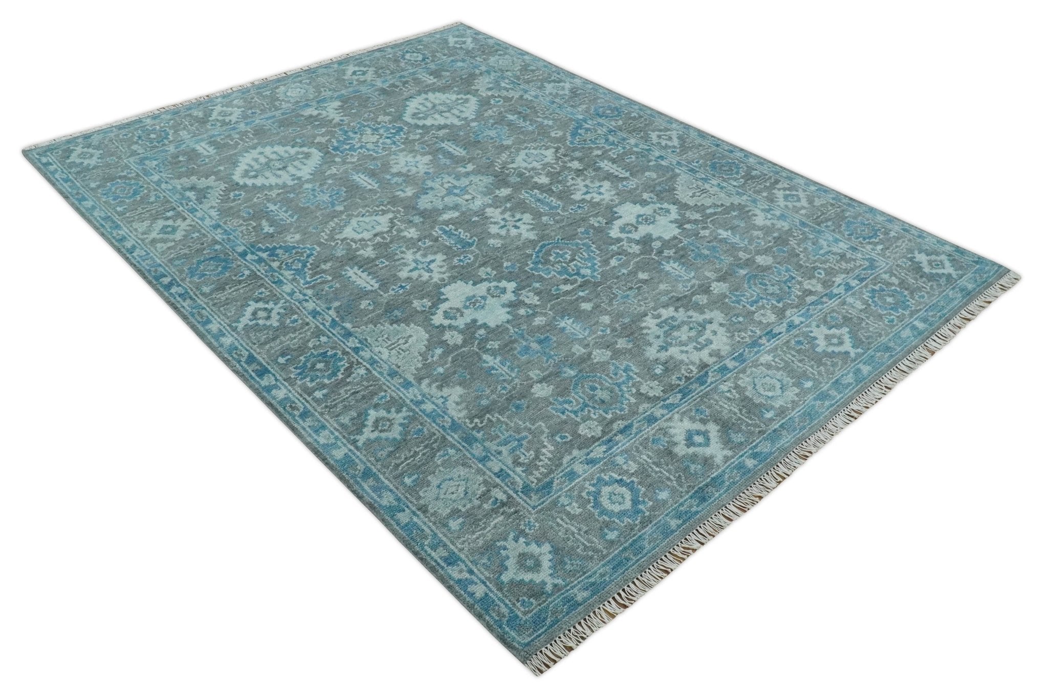 Hand-Knotted Oushak Rug | Gray & Blue Wool | Made-to-Order 4–6 Weeks