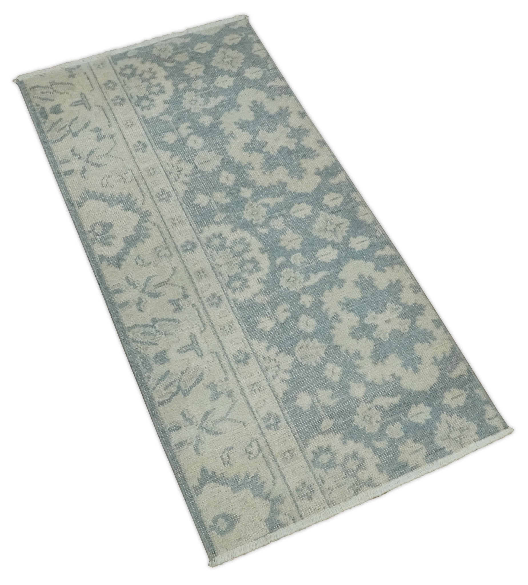 Hand-Knotted 2x4 Oushak Rug | Ivory & Charcoal Wool