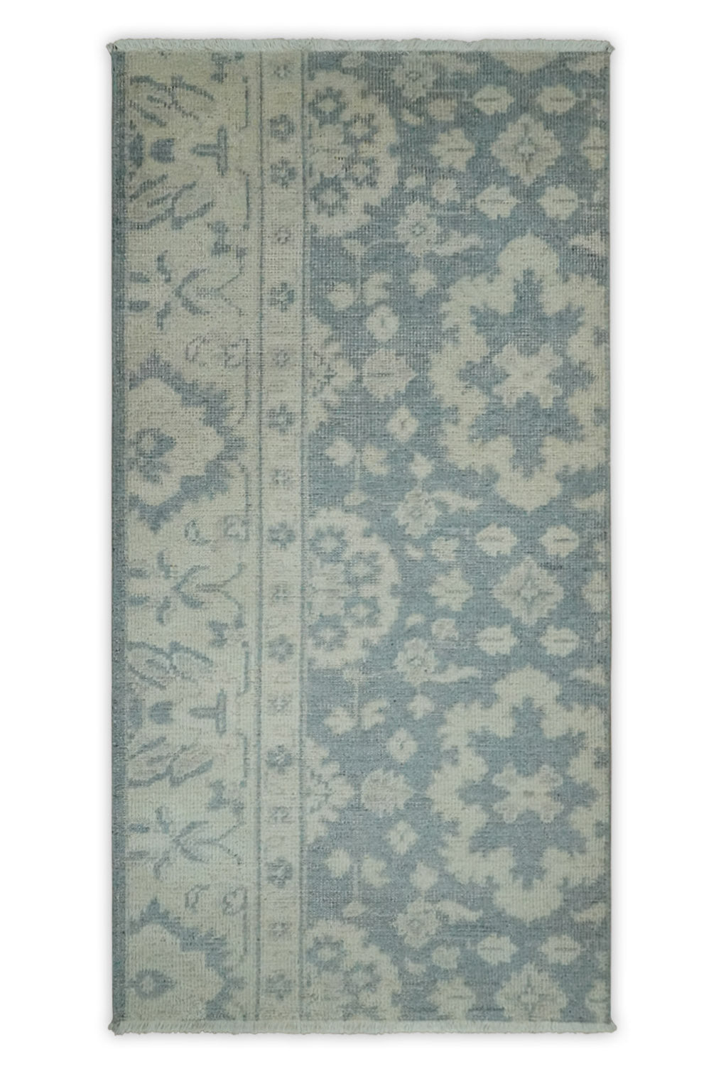 Hand-Knotted 2x4 Oushak Rug | Ivory & Charcoal Wool