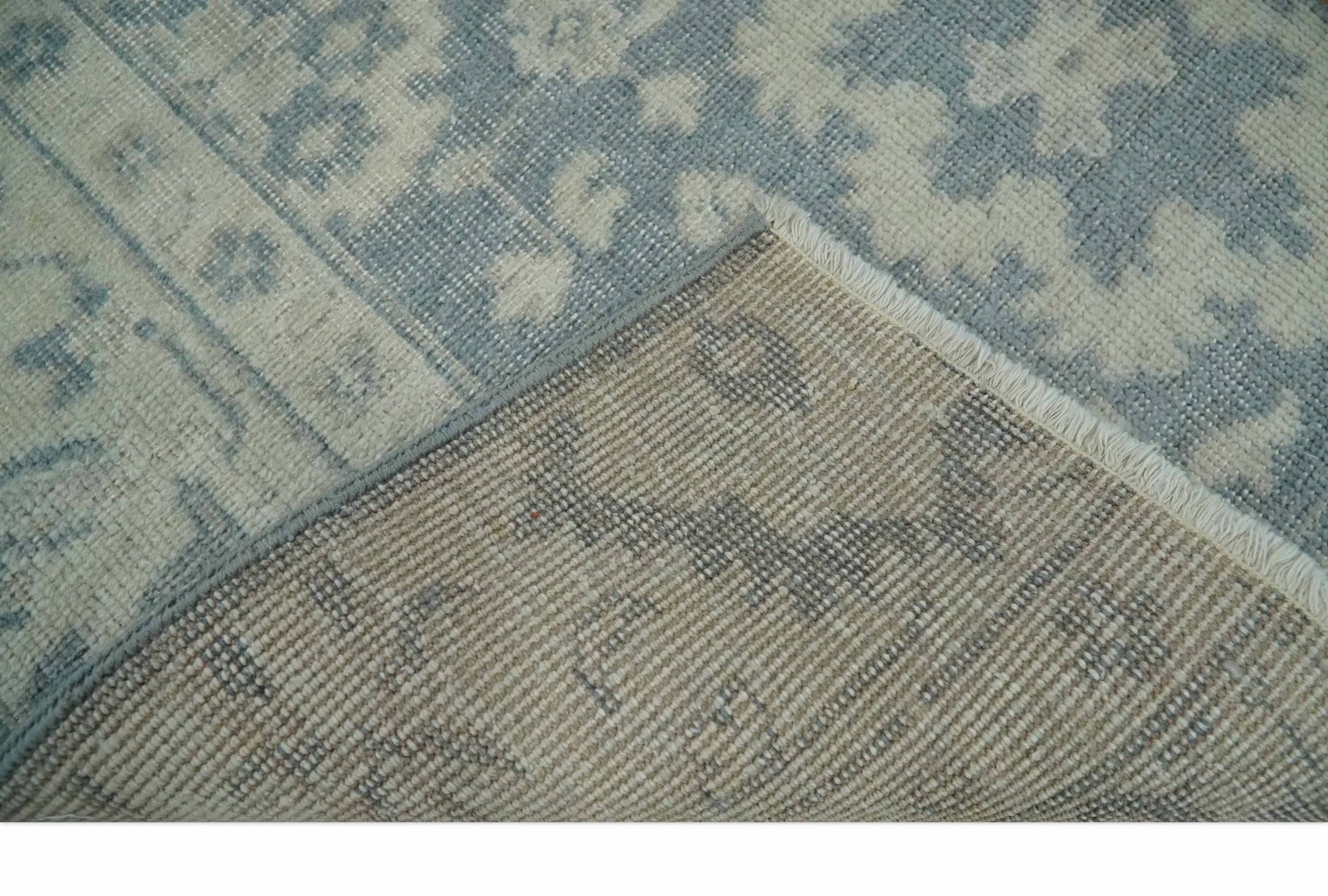 Hand-Knotted 2x4 Oushak Rug | Ivory & Charcoal Wool