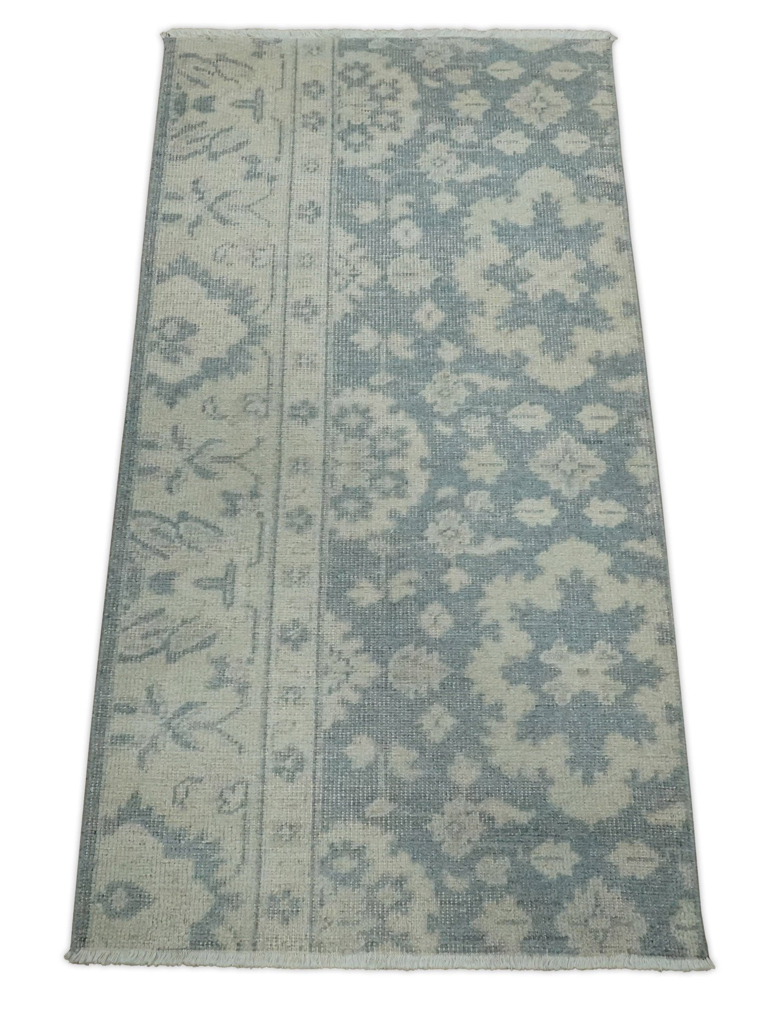 Hand-Knotted 2x4 Oushak Rug | Ivory & Charcoal Wool