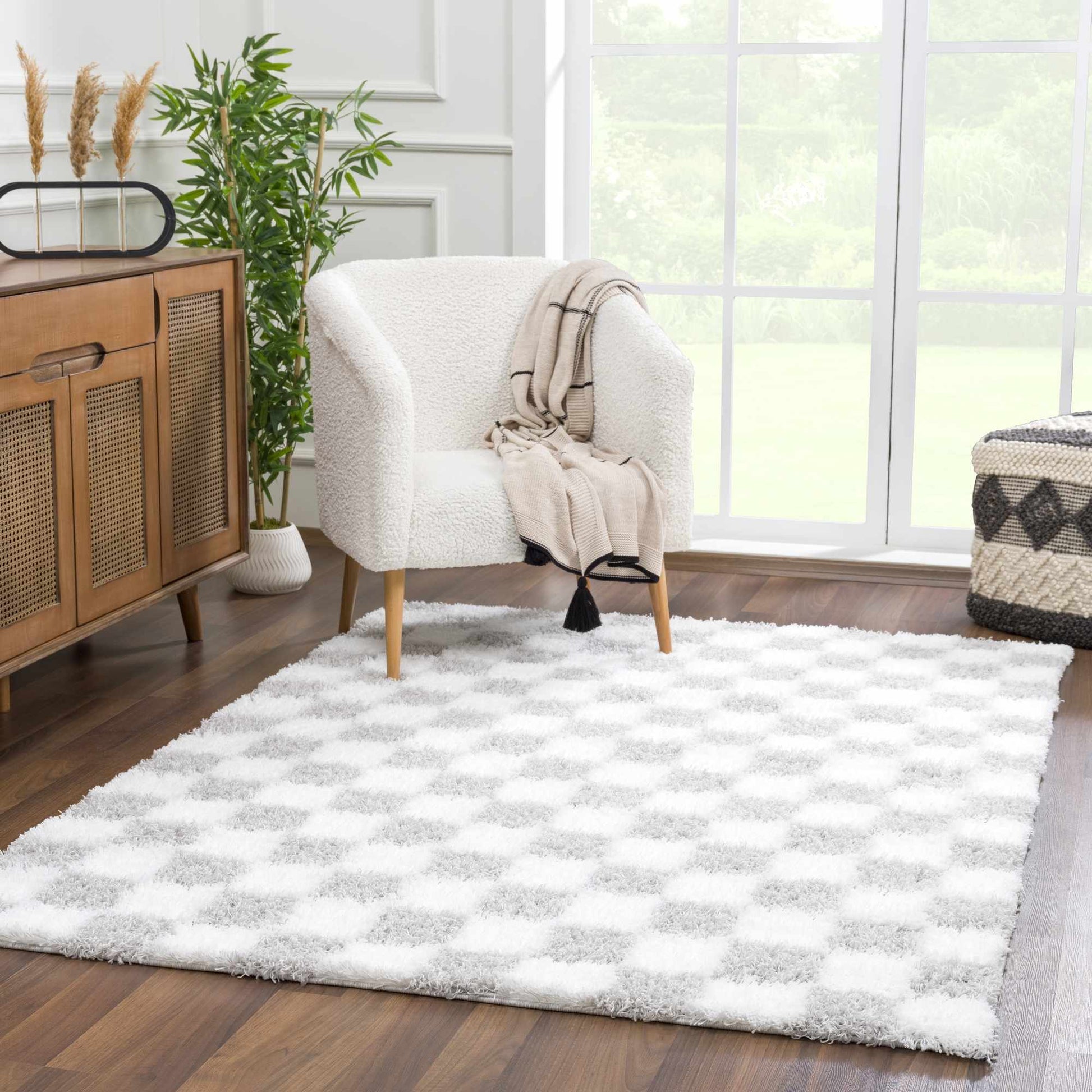 Atira Gray Checkered Area Rug - MyTuftedRugs.com