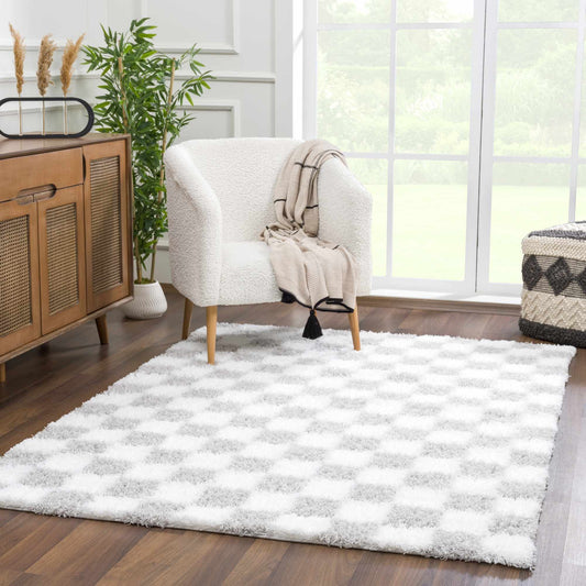 Atira Gray Checkered Area Rug - MyTuftedRugs.com