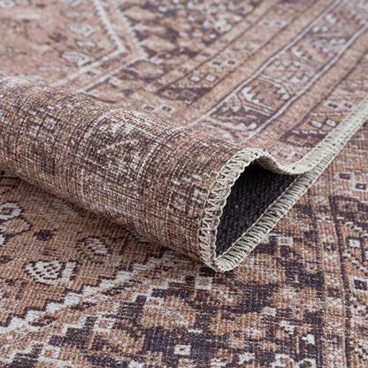 Barny Brown Flat Pile Washable Rug - MyTuftedRugs.com