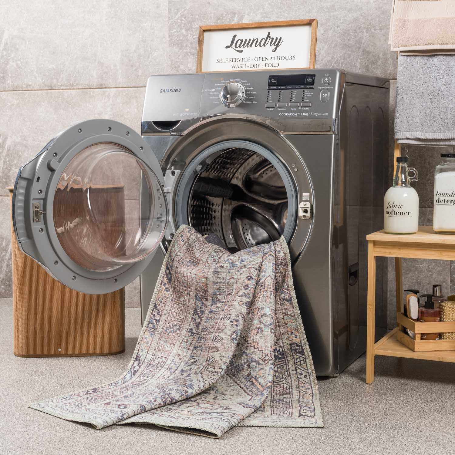 Barny Tan Flat Pile Washable Rug Area Rug - MyTuftedRugs.com