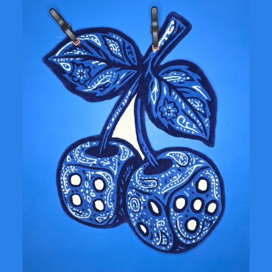 Blue Bandana Cherry Dice Hand - Tufted Rug - MyTuftedRugs.com
