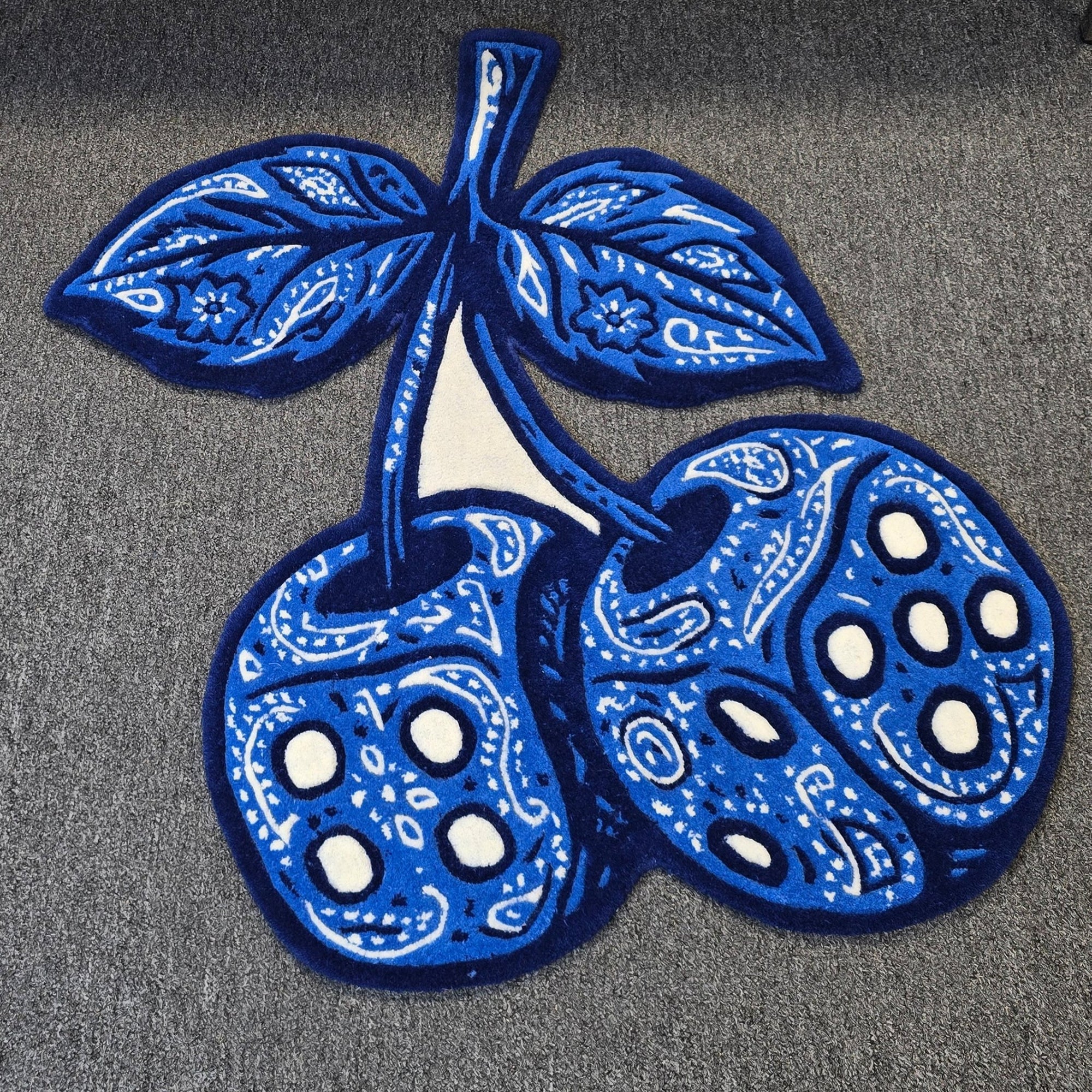 Blue Bandana Cherry Dice Hand - Tufted Rug - MyTuftedRugs.com