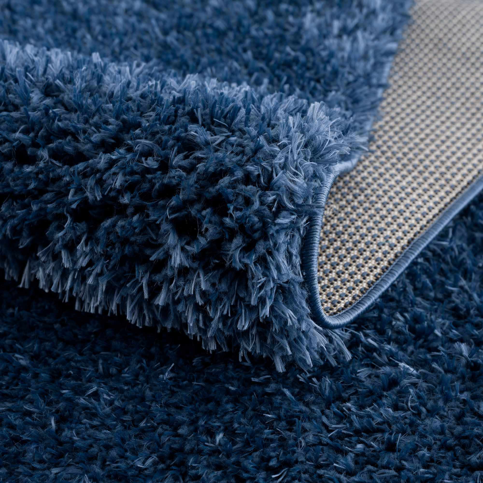 Faina Solid Dark Blue Shag Rug Washable - MyTuftedRugs.com