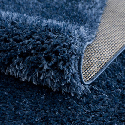 Faina Solid Dark Blue Shag Rug Washable - MyTuftedRugs.com
