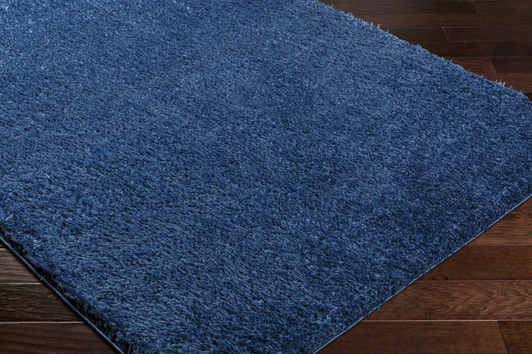 Faina Solid Dark Blue Shag Rug Washable - MyTuftedRugs.com
